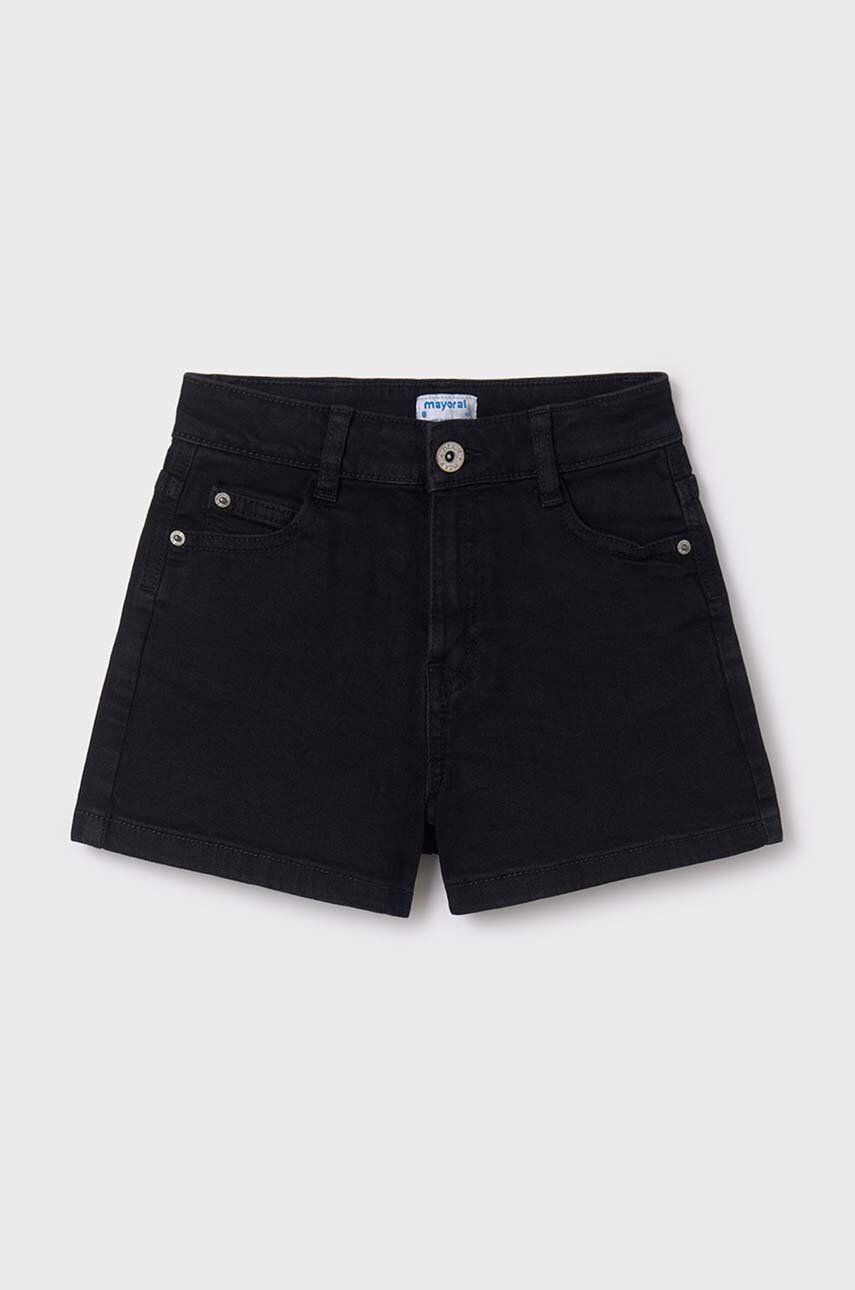 Mayoral pantaloni scurti din denim pentru copii culoarea negru, neted Mayoral pantaloni scurti din denim pentru copii culoarea negru, neted
