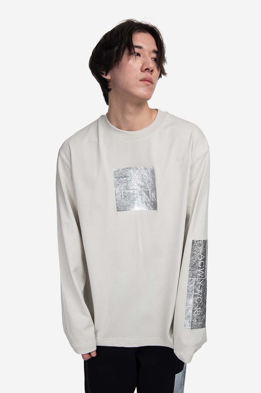 A-COLD-WALL* longsleeve din bumbac Foil Grid LS T-Shirt culoarea gri, cu imprimeu ACWMTS111-BONE A-COLD-WALL* longsleeve din bumbac Foil Grid LS T-Shirt culoarea gri, cu imprimeu ACWMTS111-BONE