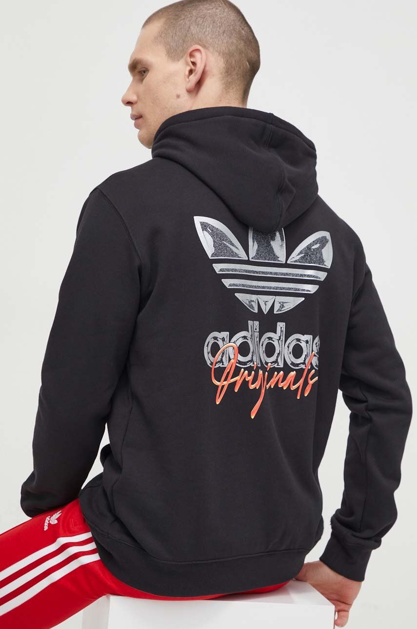 adidas Originals hanorac de bumbac bărbați, culoarea negru, cu glugă, cu imprimeu IM9678 adidas Originals hanorac de bumbac bărbați, culoarea negru, cu glugă, cu imprimeu IM9678