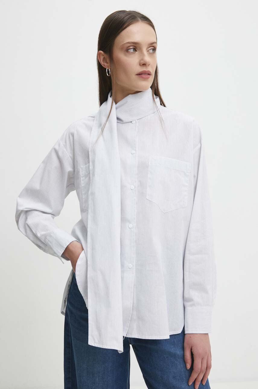 Answear Lab camasa din bumbac femei, culoarea alb, cu un decolteu legat, relaxed Answear Lab camasa din bumbac femei, culoarea alb, cu un decolteu legat, relaxed
