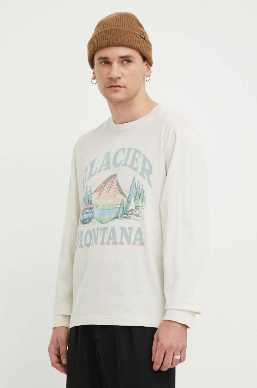 Hollister Co. longsleeve din bumbac culoarea bej, cu imprimeu Hollister Co. longsleeve din bumbac culoarea bej, cu imprimeu