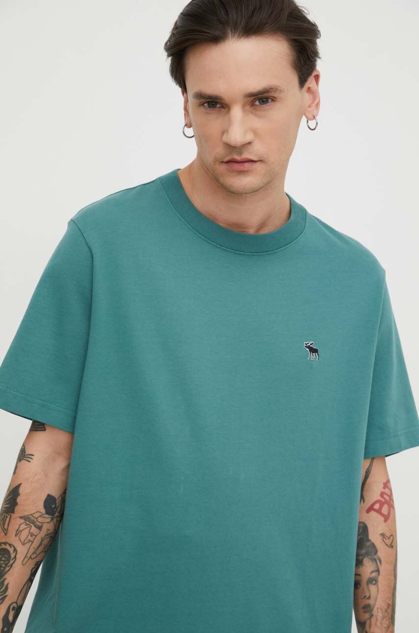 Abercrombie & Fitch tricou din bumbac barbati, culoarea verde, neted Abercrombie & Fitch tricou din bumbac barbati, culoarea verde, neted
