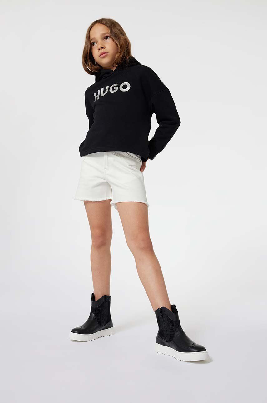 HUGO pantaloni scurti din denim pentru copii culoarea bej, neted HUGO pantaloni scurti din denim pentru copii culoarea bej, neted