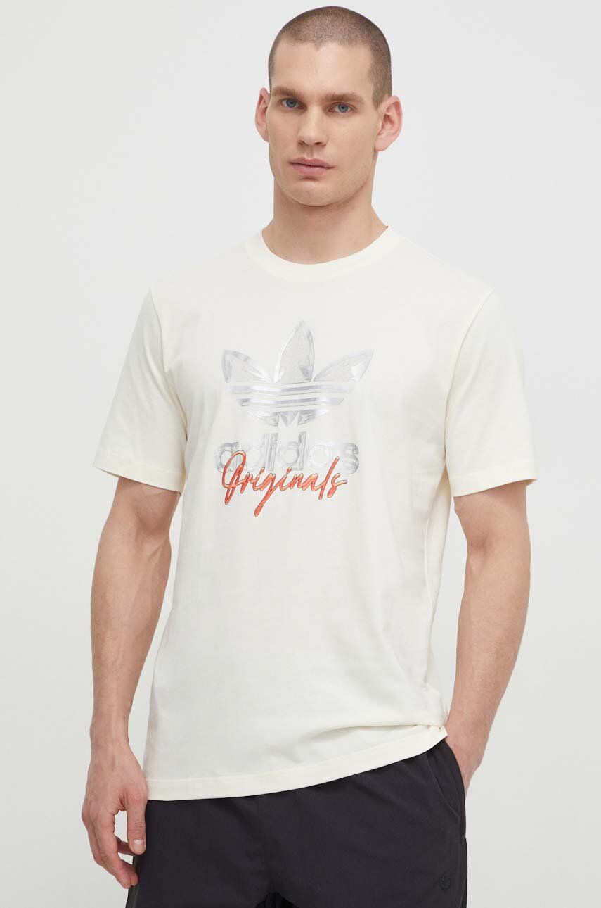 adidas Originals tricou din bumbac bărbați, culoarea bej, cu imprimeu IS2910 adidas Originals tricou din bumbac bărbați, culoarea bej, cu imprimeu IS2910