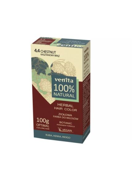 Vopsea de par bio naturala 100%, Venita, 4.4 castaniu, 100 g Engros Vopsea de par bio naturala 100%, Venita, 4.4 castaniu, 100 g Engros