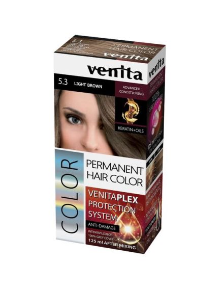 Vopsea de par permanenta, Venita Plex, 125 ml, Nr 5.3, Saten Deschis Engros Vopsea de par permanenta, Venita Plex, 125 ml, Nr 5.3, Saten Deschis Engros
