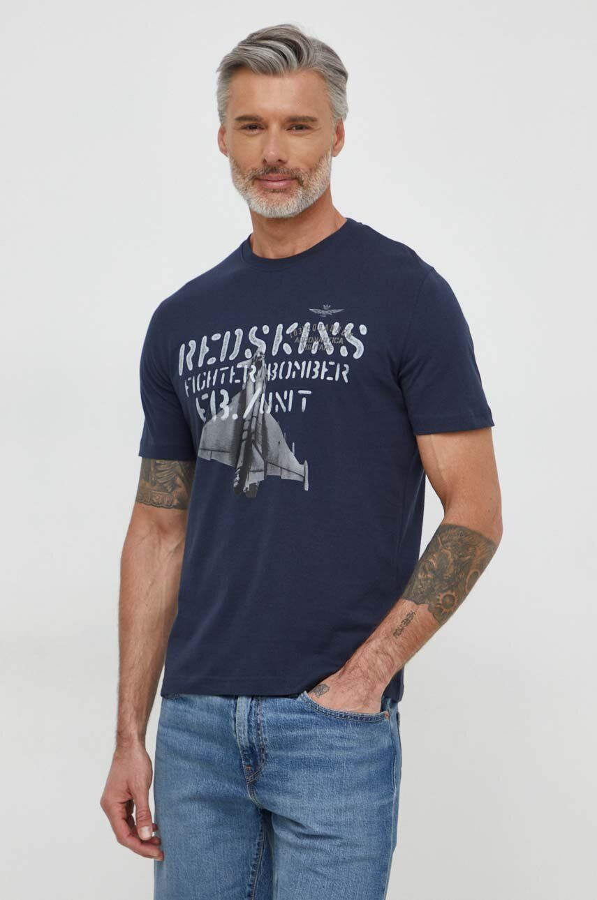 Aeronautica Militare tricou din bumbac barbati, culoarea albastru marin, cu imprimeu Aeronautica Militare tricou din bumbac barbati, culoarea albastru marin, cu imprimeu