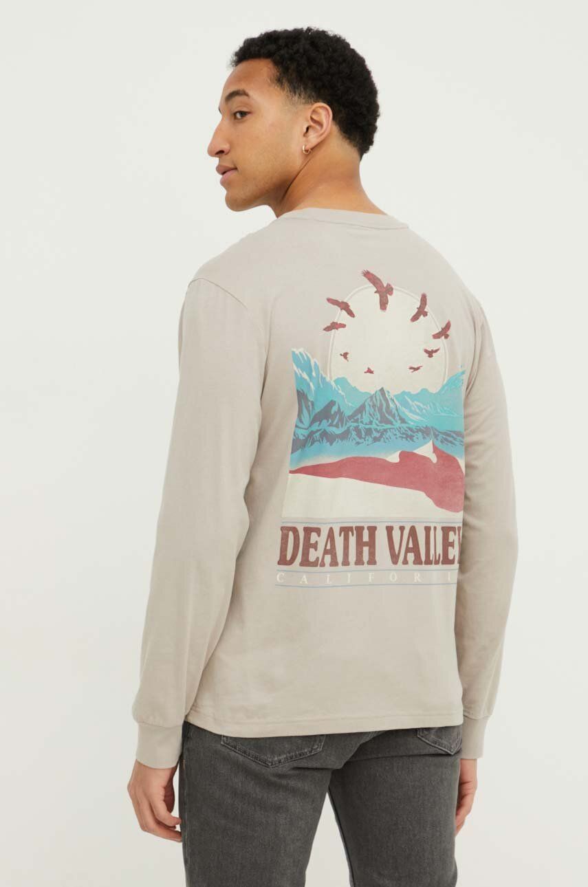 Hollister Co. longsleeve din bumbac culoarea maro, cu imprimeu Hollister Co. longsleeve din bumbac culoarea maro, cu imprimeu