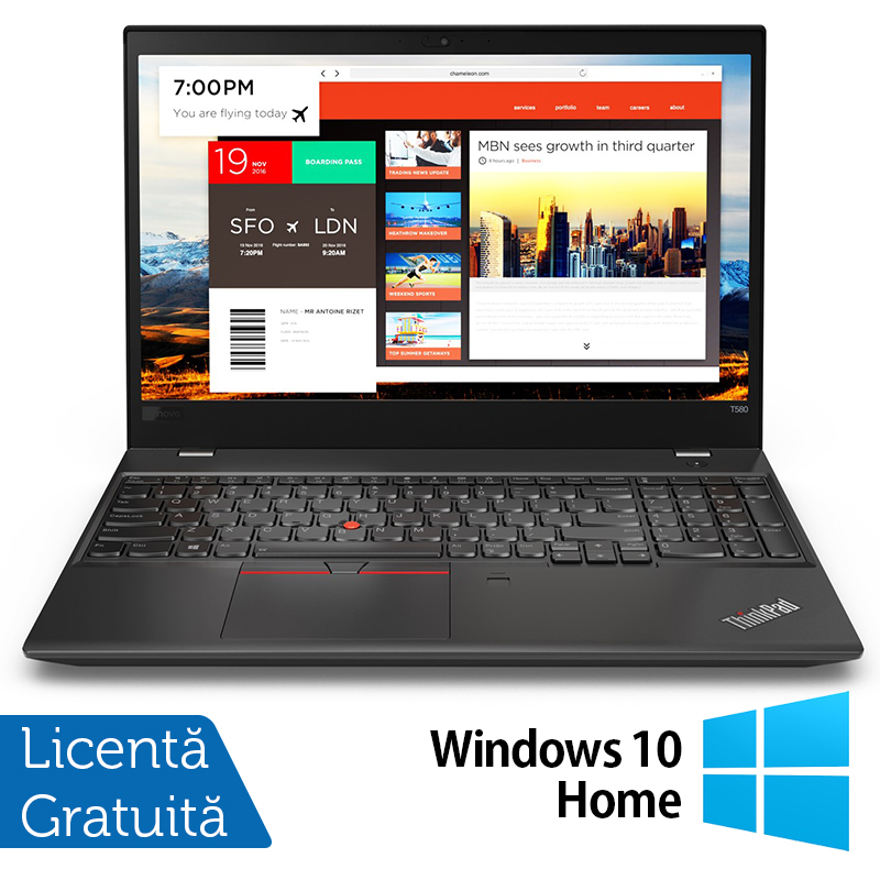 Laptop Refurbished LENOVO ThinkPad T580, Intel Core i5-8350U 1.70 - 3.60GHz, 8GB DDR4, 256GB SSD, 15.6 Inch Full HD, Webcam + Windows 10 Home Laptop Refurbished LENOVO ThinkPad T580, Intel Core i5-8350U 1.70 - 3.60GHz, 8GB DDR4, 256GB SSD, 15.6 Inch Full HD, Webcam + Windows 10 Home