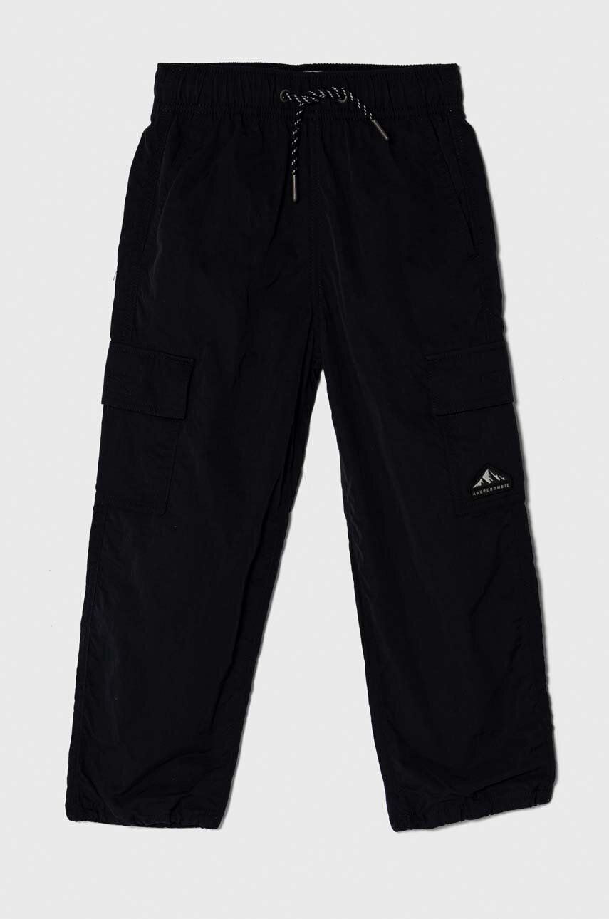 Abercrombie & Fitch pantaloni copii culoarea negru, cu imprimeu Abercrombie & Fitch pantaloni copii culoarea negru, cu imprimeu