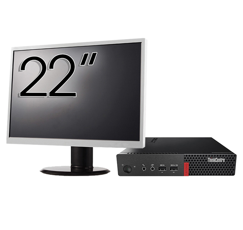 Pachet Second Hand Calculator Lenovo ThinkCentre M710q Mini PC, Intel Core i5-6500T 2.50GHz, 8GB DDR4, 256GB SSD + Monitor 22 Inch