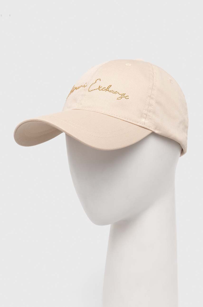 Armani Exchange șapcă de baseball din bumbac culoarea bej, cu imprimeu Armani Exchange șapcă de baseball din bumbac culoarea bej, cu imprimeu