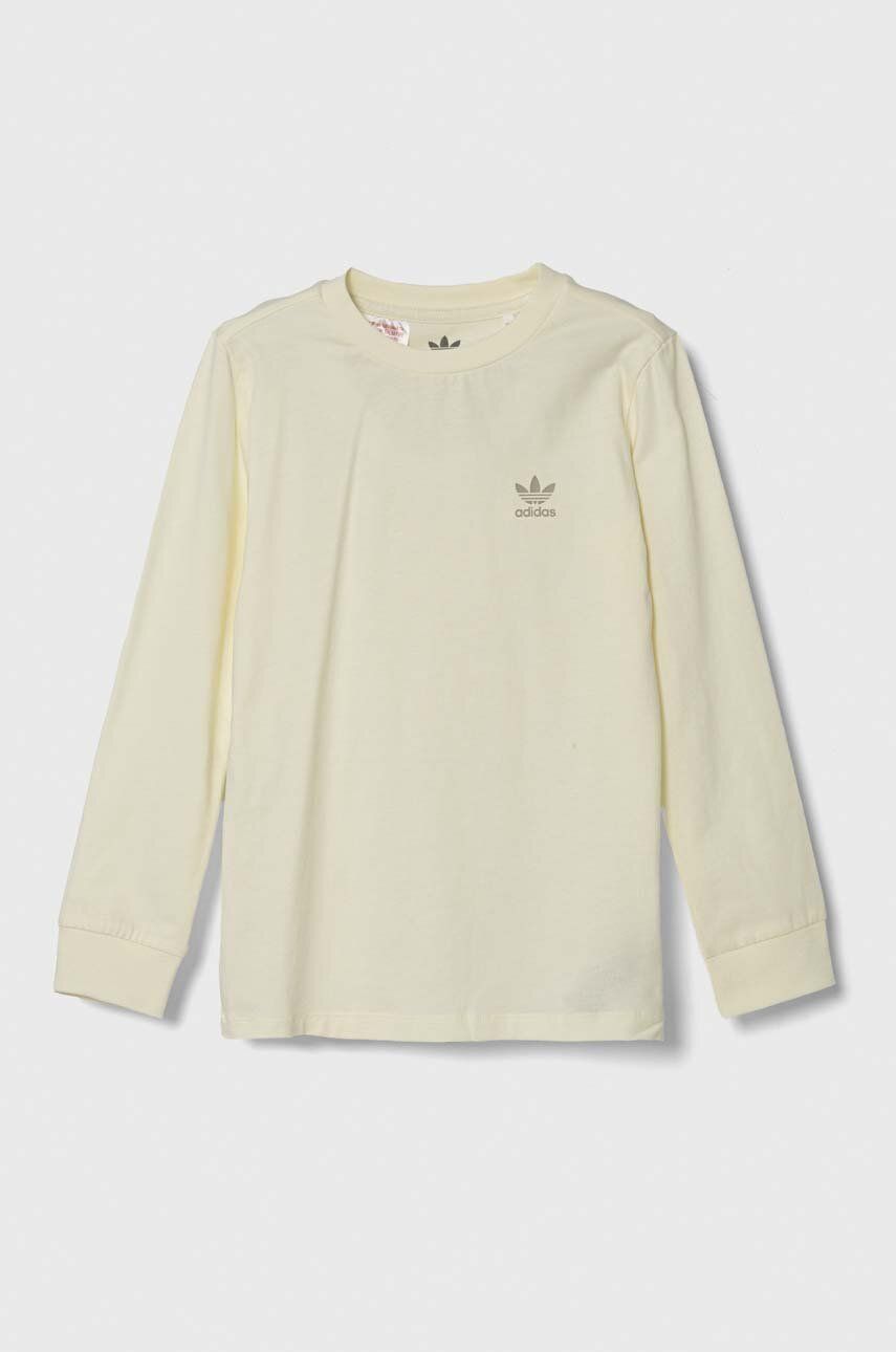 adidas Originals longsleeve din bumbac pentru copii culoarea bej, neted adidas Originals longsleeve din bumbac pentru copii culoarea bej, neted