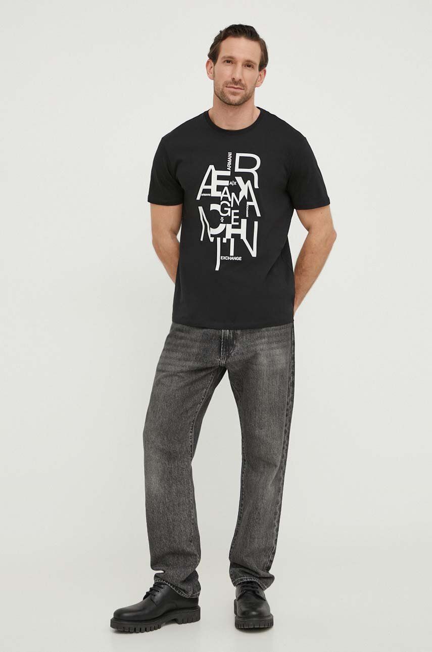 Armani Exchange tricou din bumbac barbati, culoarea negru, cu imprimeu Armani Exchange tricou din bumbac barbati, culoarea negru, cu imprimeu
