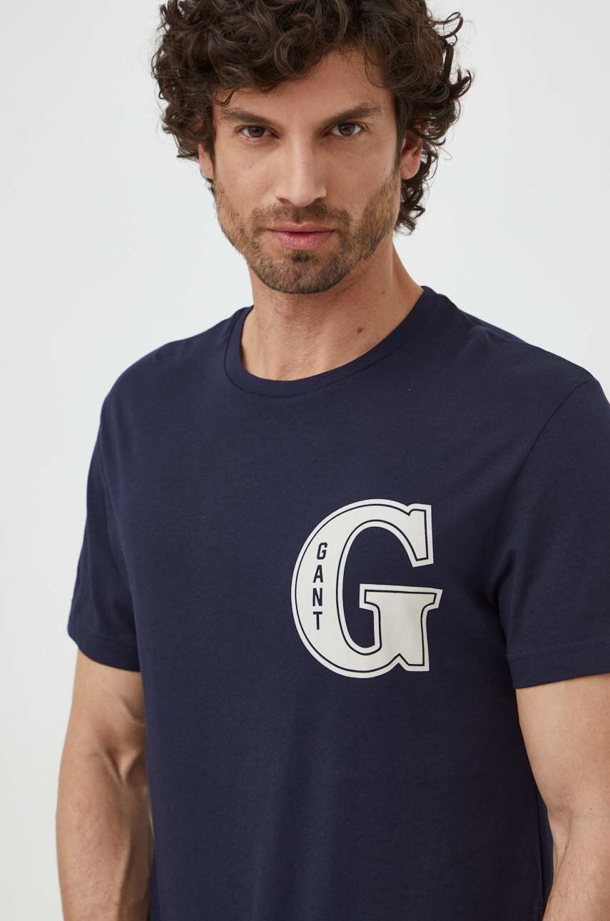 Gant tricou din bumbac barbati, culoarea albastru marin, cu imprimeu Gant tricou din bumbac barbati, culoarea albastru marin, cu imprimeu