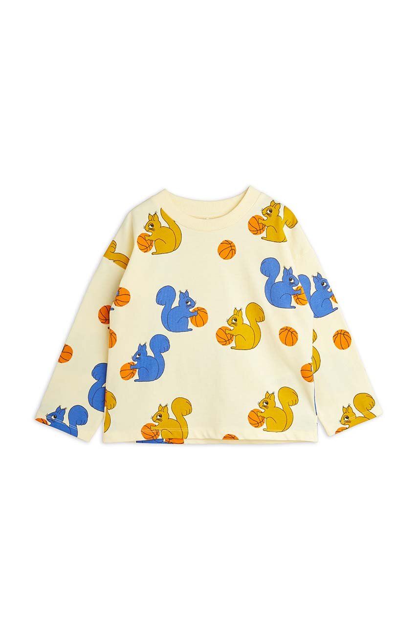 Mini Rodini longsleeve din bumbac pentru copii Squirrel culoarea galben, cu imprimeu Mini Rodini longsleeve din bumbac pentru copii Squirrel culoarea galben, cu imprimeu