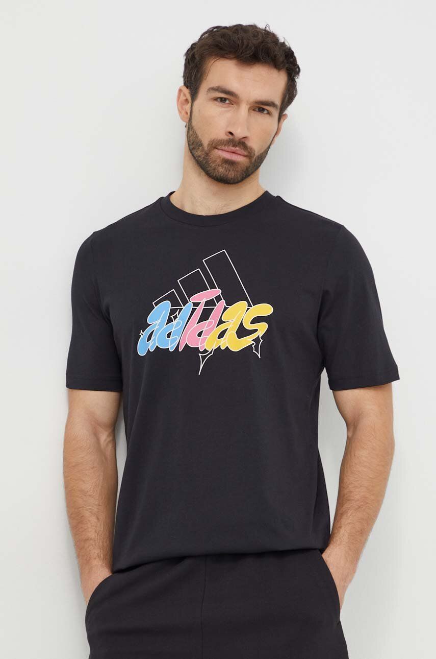adidas tricou din bumbac bărbați, culoarea negru, cu imprimeu IS2864 adidas tricou din bumbac bărbați, culoarea negru, cu imprimeu IS2864