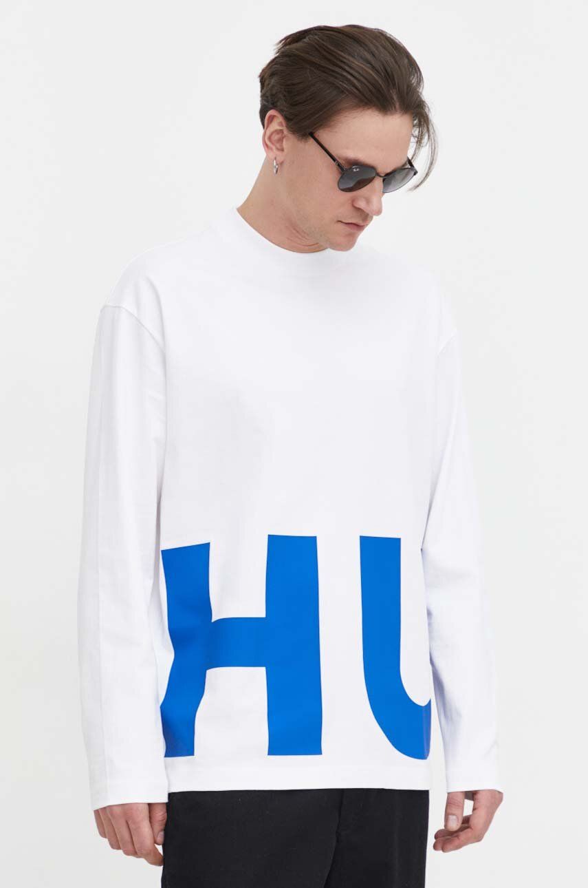 HUGO Blue longsleeve din bumbac culoarea alb, cu imprimeu 50509775 HUGO Blue longsleeve din bumbac culoarea alb, cu imprimeu 50509775