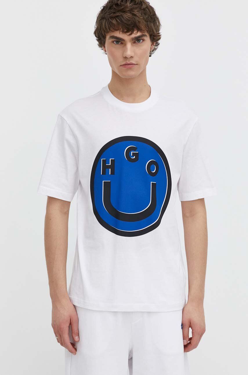 HUGO Blue tricou din bumbac bărbați, culoarea alb, cu imprimeu 50513189 HUGO Blue tricou din bumbac bărbați, culoarea alb, cu imprimeu 50513189
