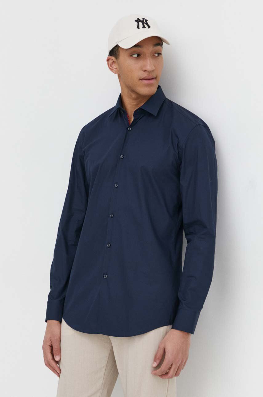 HUGO cămașă din bumbac bărbați, culoarea bleumarin, cu guler clasic, slim 50513932 HUGO cămașă din bumbac bărbați, culoarea bleumarin, cu guler clasic, slim 50513932