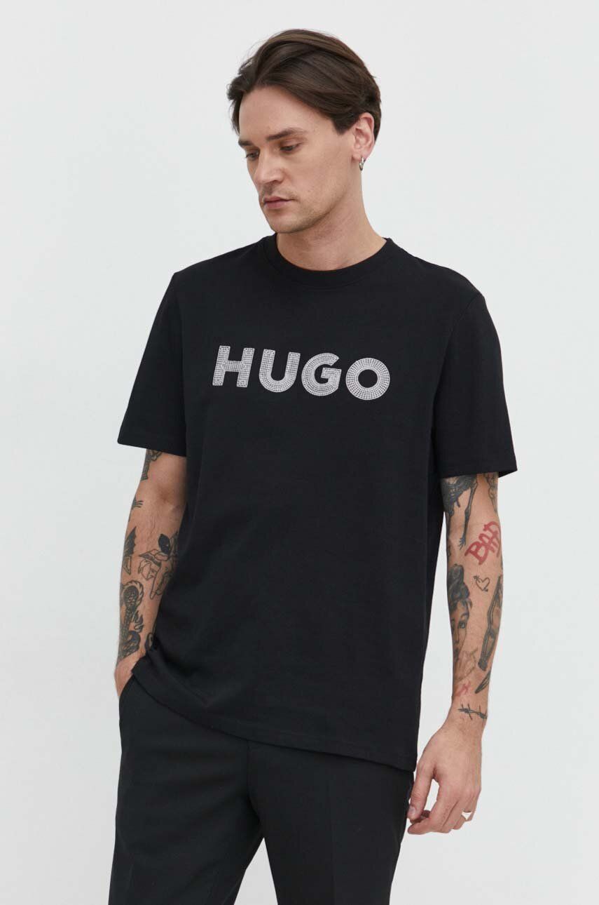 HUGO tricou din bumbac bărbați, culoarea negru, cu imprimeu 50509958 HUGO tricou din bumbac bărbați, culoarea negru, cu imprimeu 50509958
