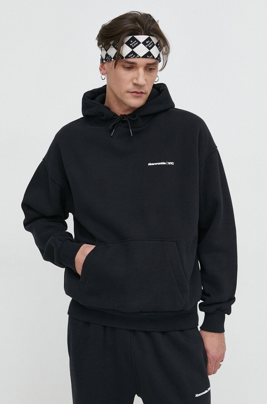 Abercrombie & Fitch bluza barbati, culoarea negru, cu glugă, neted Abercrombie & Fitch bluza barbati, culoarea negru, cu glugă, neted
