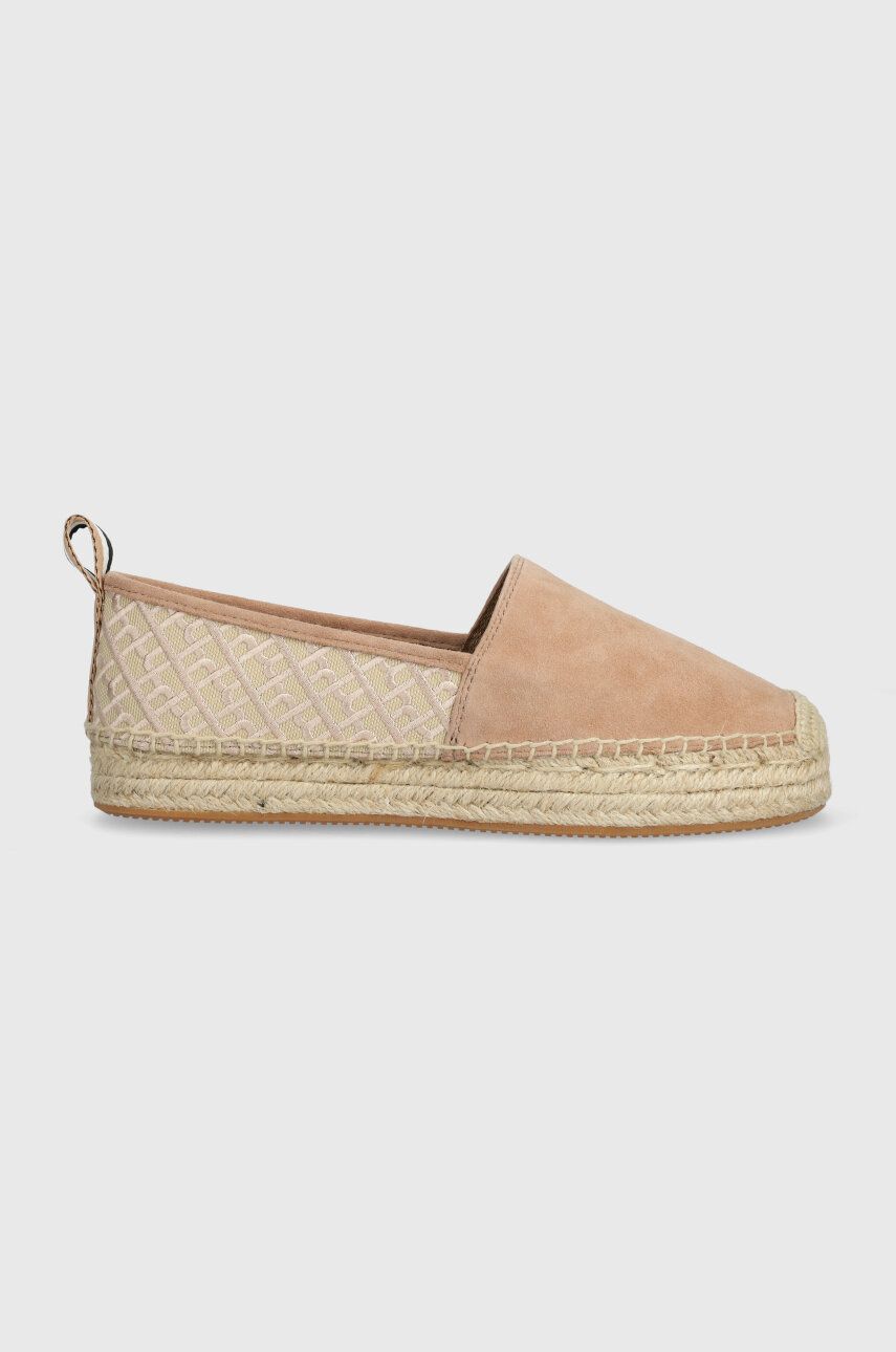 BOSS espadrile din piele intoarsa Madeira culoarea bej, cu platforma, 50516701 BOSS espadrile din piele intoarsa Madeira culoarea bej, cu platforma, 50516701
