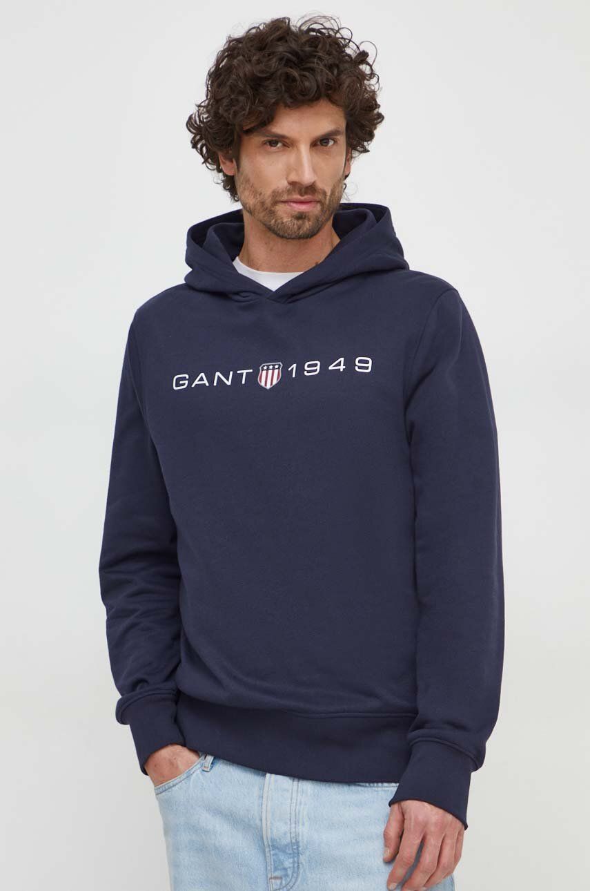 Gant bluza barbati, culoarea albastru marin, cu glugă, cu imprimeu Gant bluza barbati, culoarea albastru marin, cu glugă, cu imprimeu