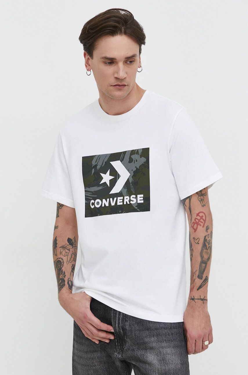 Converse tricou din bumbac barbati, culoarea alb, cu imprimeu Converse tricou din bumbac barbati, culoarea alb, cu imprimeu