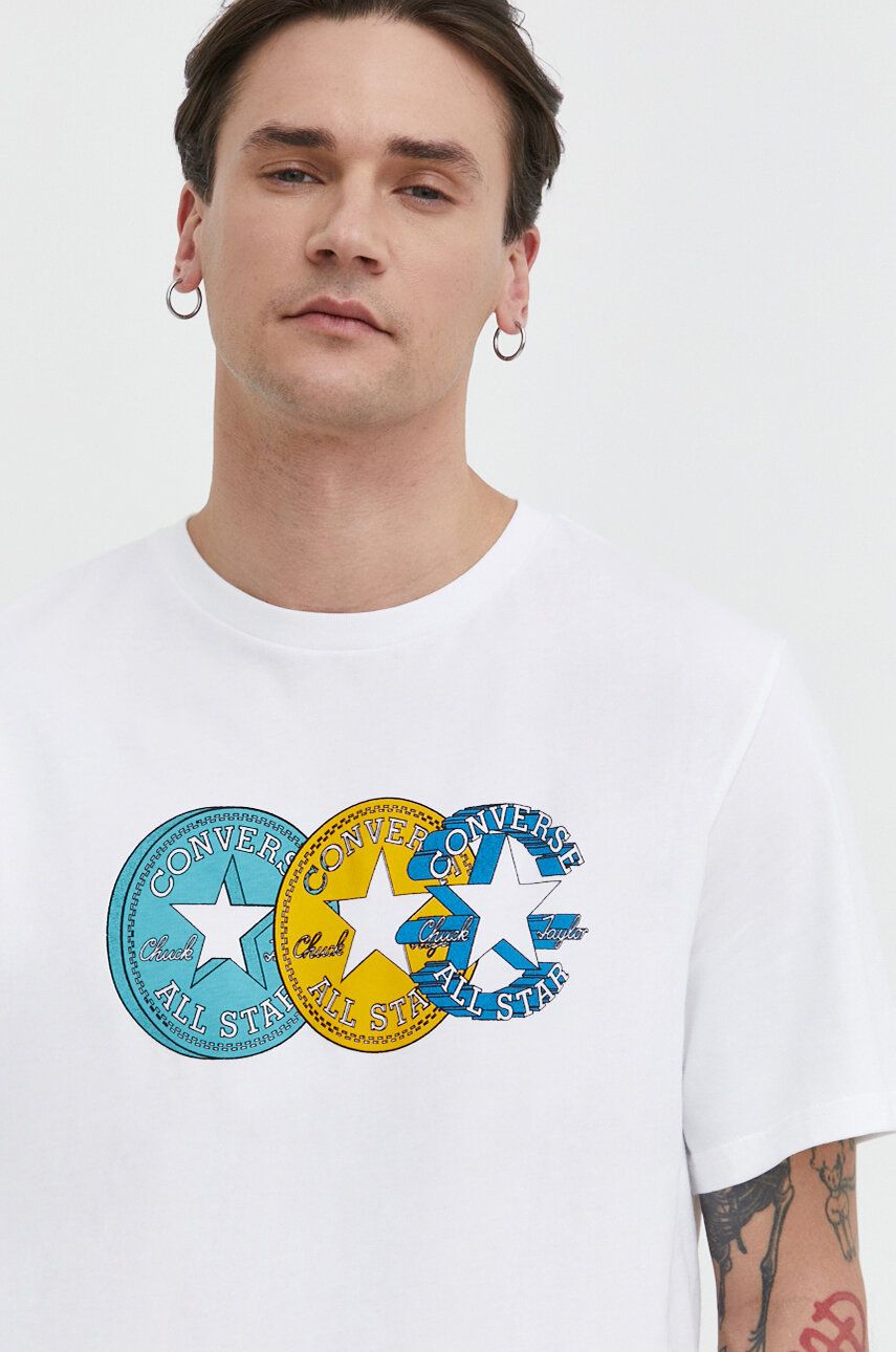 Converse tricou din bumbac barbati, culoarea bej, cu imprimeu Converse tricou din bumbac barbati, culoarea bej, cu imprimeu
