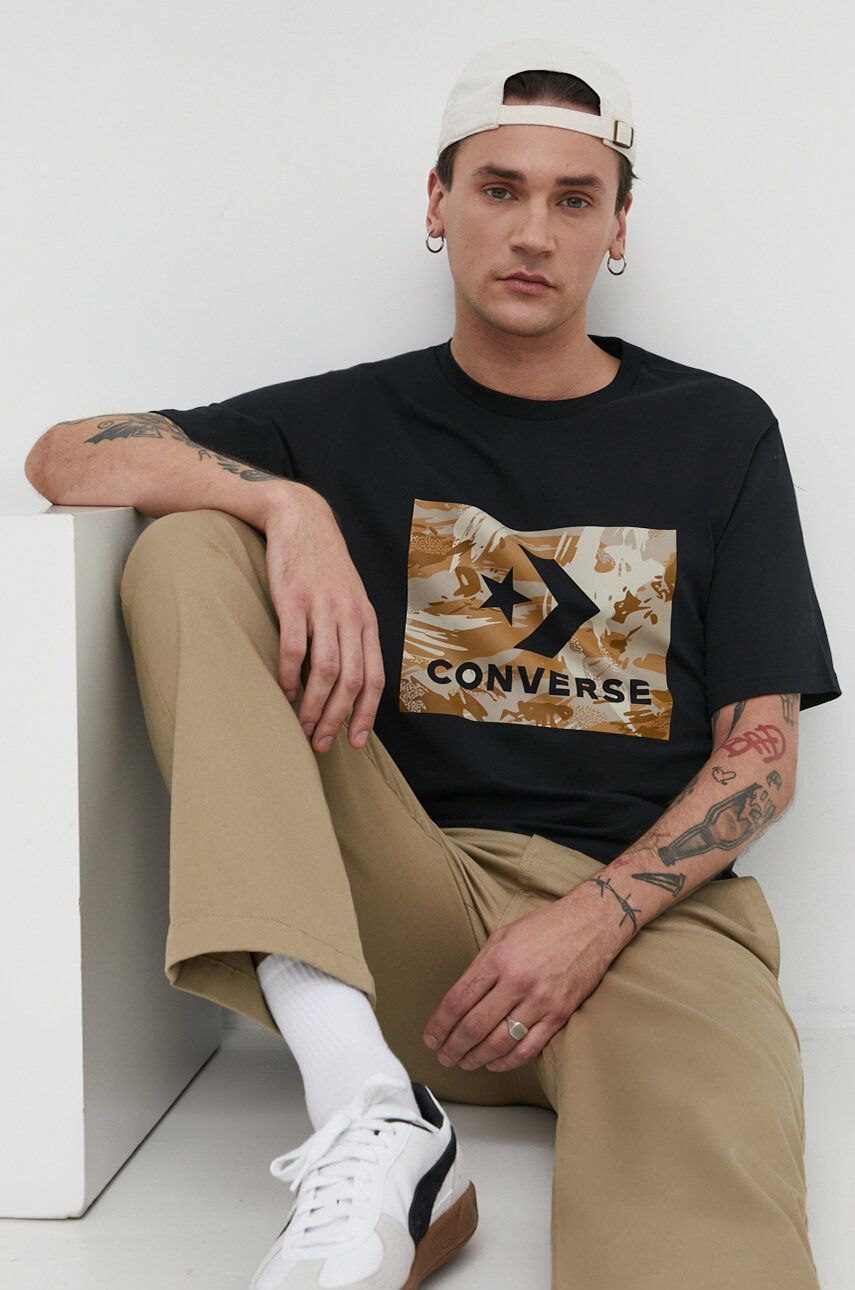 Converse tricou din bumbac barbati, culoarea negru, cu imprimeu Converse tricou din bumbac barbati, culoarea negru, cu imprimeu