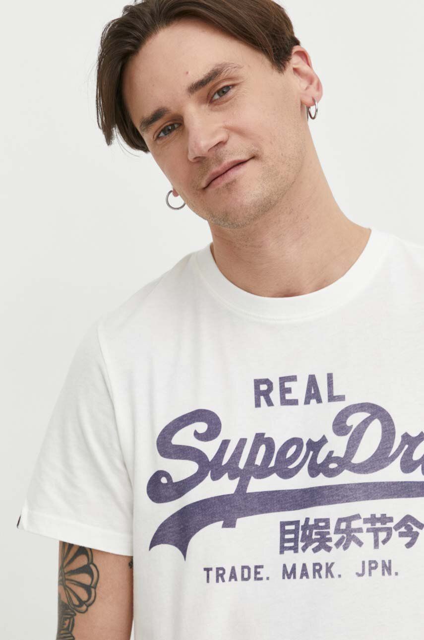 Superdry tricou din bumbac barbati, culoarea alb, modelator Superdry tricou din bumbac barbati, culoarea alb, modelator