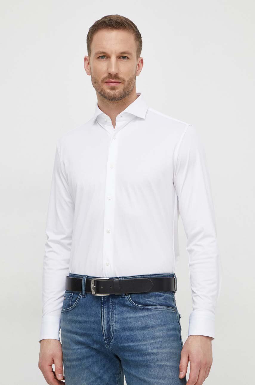 BOSS cămașă bărbați, culoarea alb, cu guler italian, slim 50503533 BOSS cămașă bărbați, culoarea alb, cu guler italian, slim 50503533