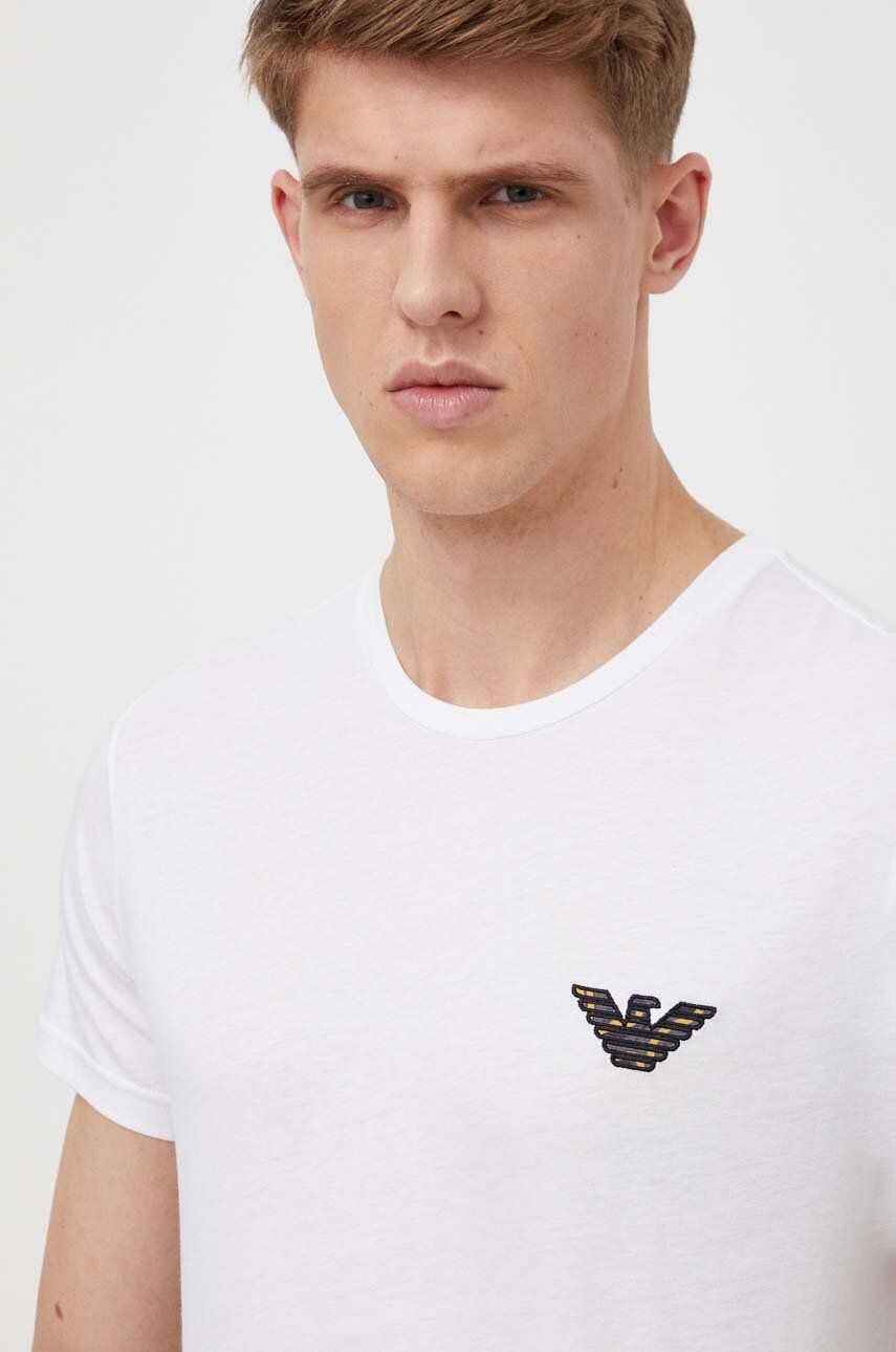 Emporio Armani Underwear tricou de plajă din bumbac culoarea alb, cu imprimeu Emporio Armani Underwear tricou de plajă din bumbac culoarea alb, cu imprimeu
