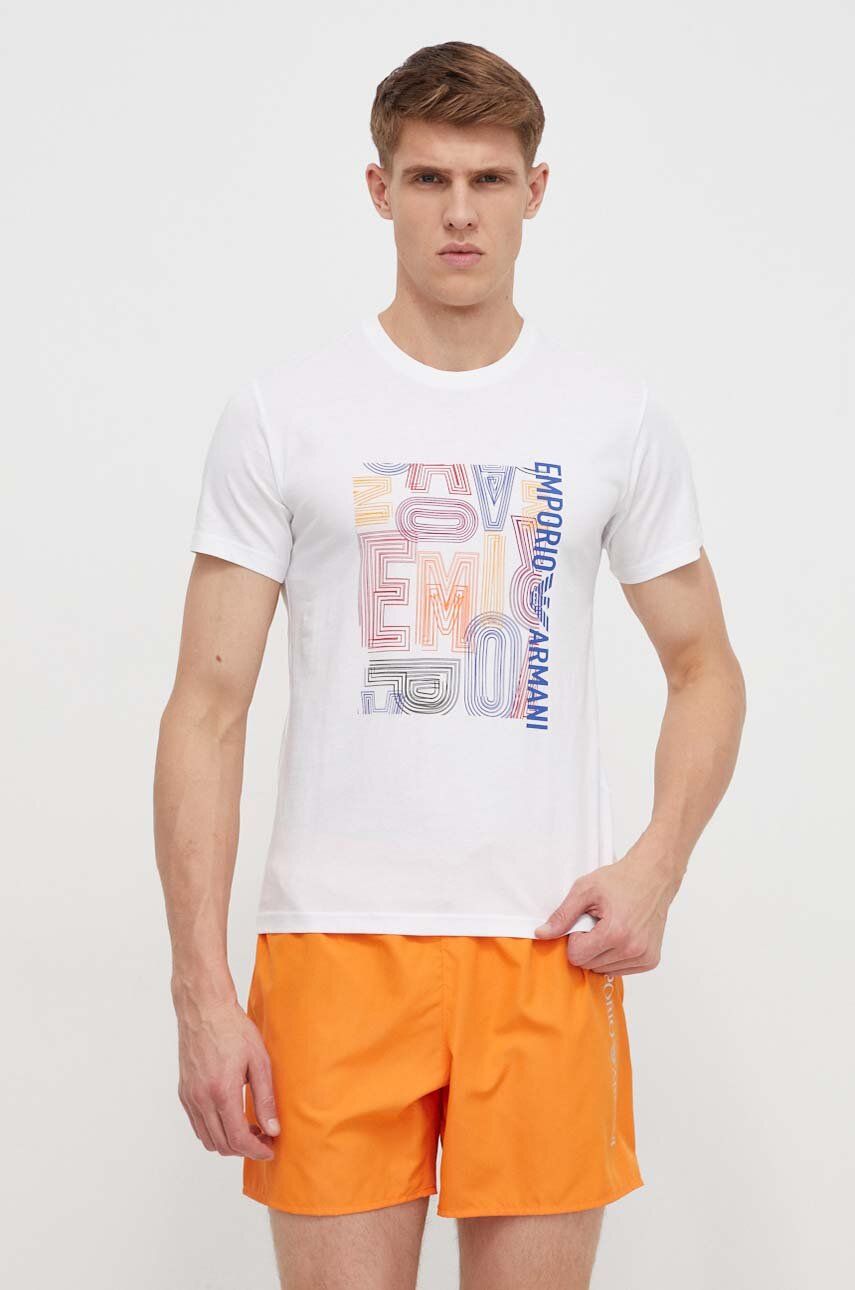 Emporio Armani Underwear tricou lounge din bumbac culoarea alb, cu imprimeu Emporio Armani Underwear tricou lounge din bumbac culoarea alb, cu imprimeu