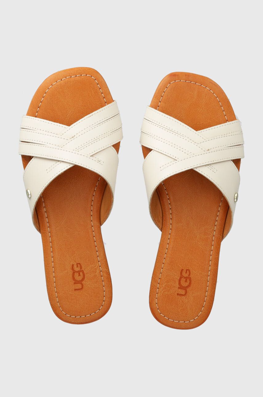 UGG slapi de piele Kenleigh Slide femei, culoarea bej, 1142711 UGG slapi de piele Kenleigh Slide femei, culoarea bej, 1142711