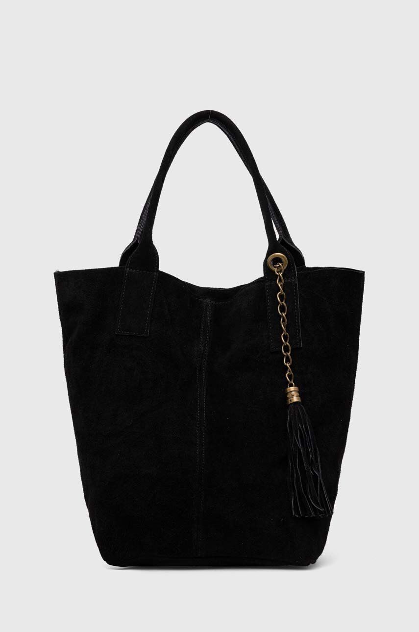 Answear Lab geanta de mana din piele intoarsa culoarea negru Answear Lab geanta de mana din piele intoarsa culoarea negru