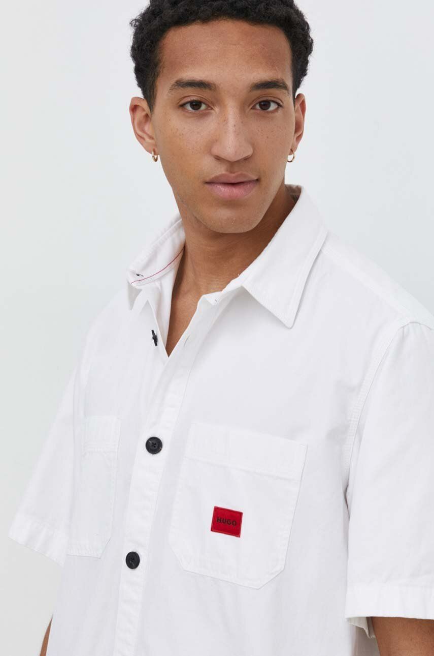 HUGO cămașă din bumbac bărbați, culoarea alb, cu guler clasic, relaxed 50495912 HUGO cămașă din bumbac bărbați, culoarea alb, cu guler clasic, relaxed 50495912