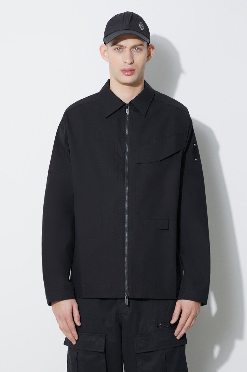 A-COLD-WALL* jachetă de bumbac Zip Overshirt culoarea negru, de tranziție, oversize, ACWMSH138A A-COLD-WALL* jachetă de bumbac Zip Overshirt culoarea negru, de tranziție, oversize, ACWMSH138A