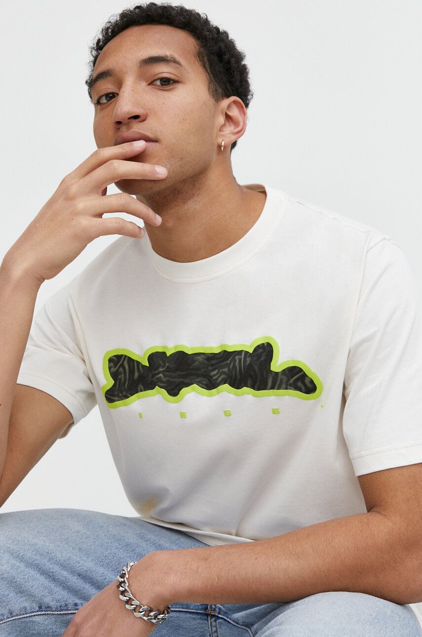 Diesel tricou din bumbac bărbați, culoarea bej, cu imprimeu A12287.0QIAM Diesel tricou din bumbac bărbați, culoarea bej, cu imprimeu A12287.0QIAM