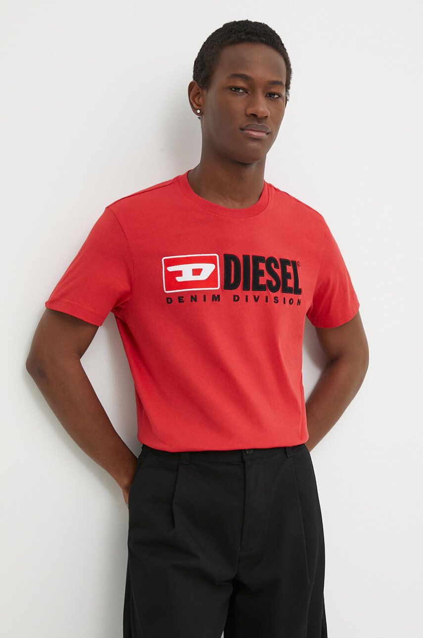 Diesel tricou din bumbac bărbați, culoarea roșu, cu imprimeu A03766.0GRAI Diesel tricou din bumbac bărbați, culoarea roșu, cu imprimeu A03766.0GRAI