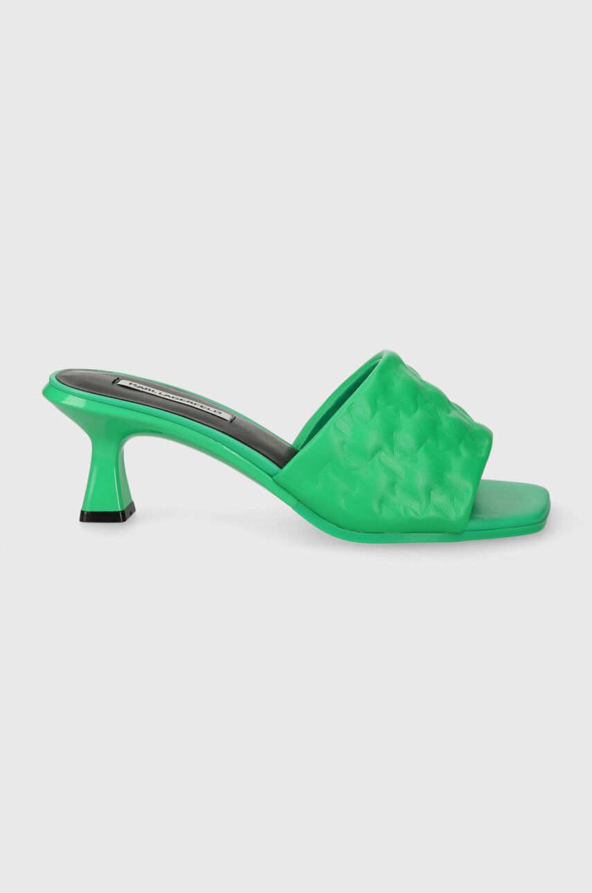 Karl Lagerfeld slapi de piele PANACHE II femei, culoarea verde, cu toc drept, KL30113 Karl Lagerfeld slapi de piele PANACHE II femei, culoarea verde, cu toc drept, KL30113