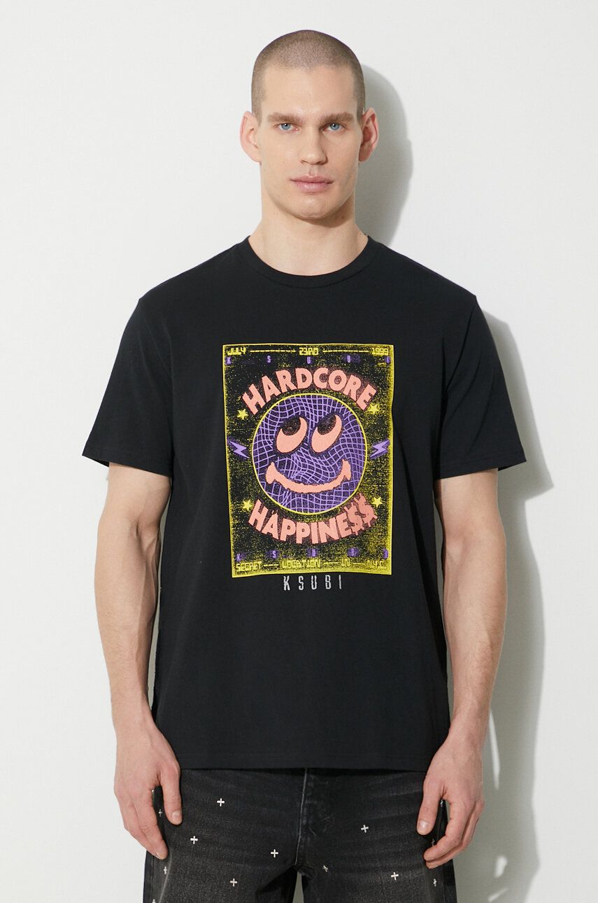 KSUBI tricou din bumbac hardcore kash ss tee bărbați, culoarea negru, cu imprimeu, MPS24TE004 KSUBI tricou din bumbac hardcore kash ss tee bărbați, culoarea negru, cu imprimeu, MPS24TE004