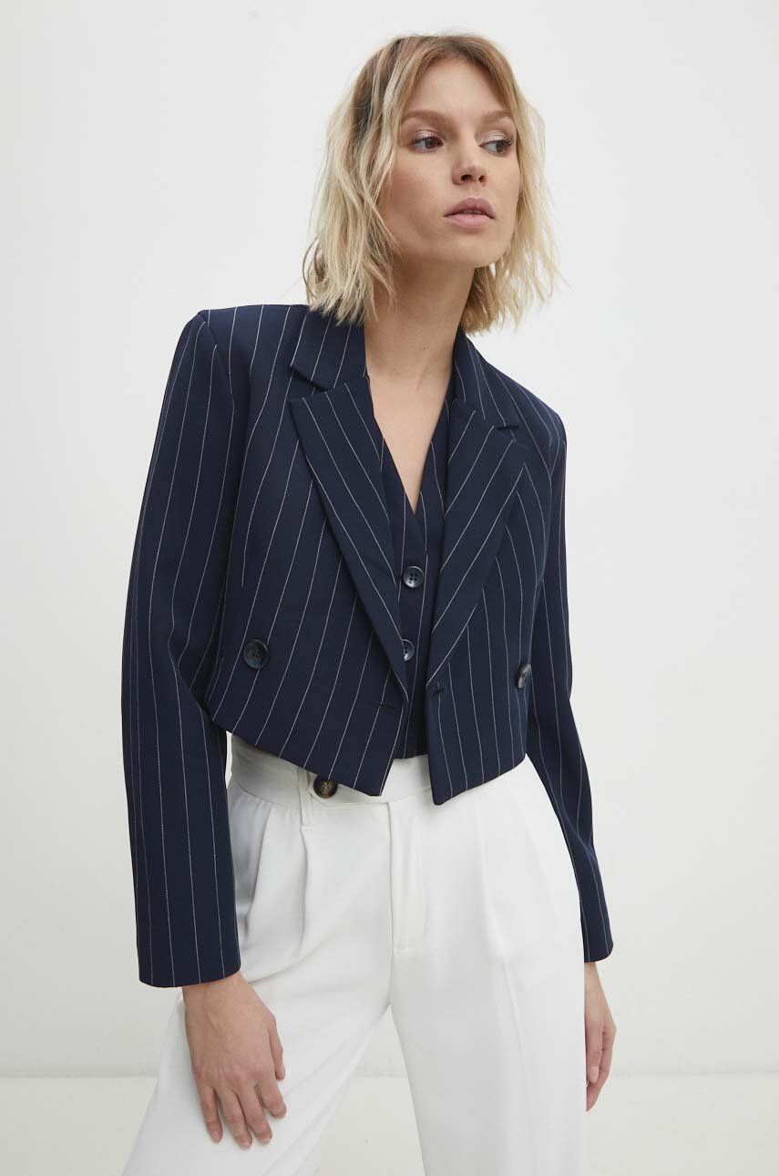 Answear Lab sacou culoarea albastru marin, cu doua randuri de nasturi, modelator Answear Lab sacou culoarea albastru marin, cu doua randuri de nasturi, modelator