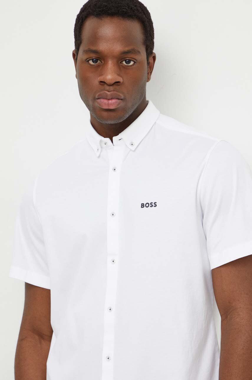 BOSS Green cămașă din bumbac bărbați, culoarea alb, cu guler button-down, regular 50512005 BOSS Green cămașă din bumbac bărbați, culoarea alb, cu guler button-down, regular 50512005