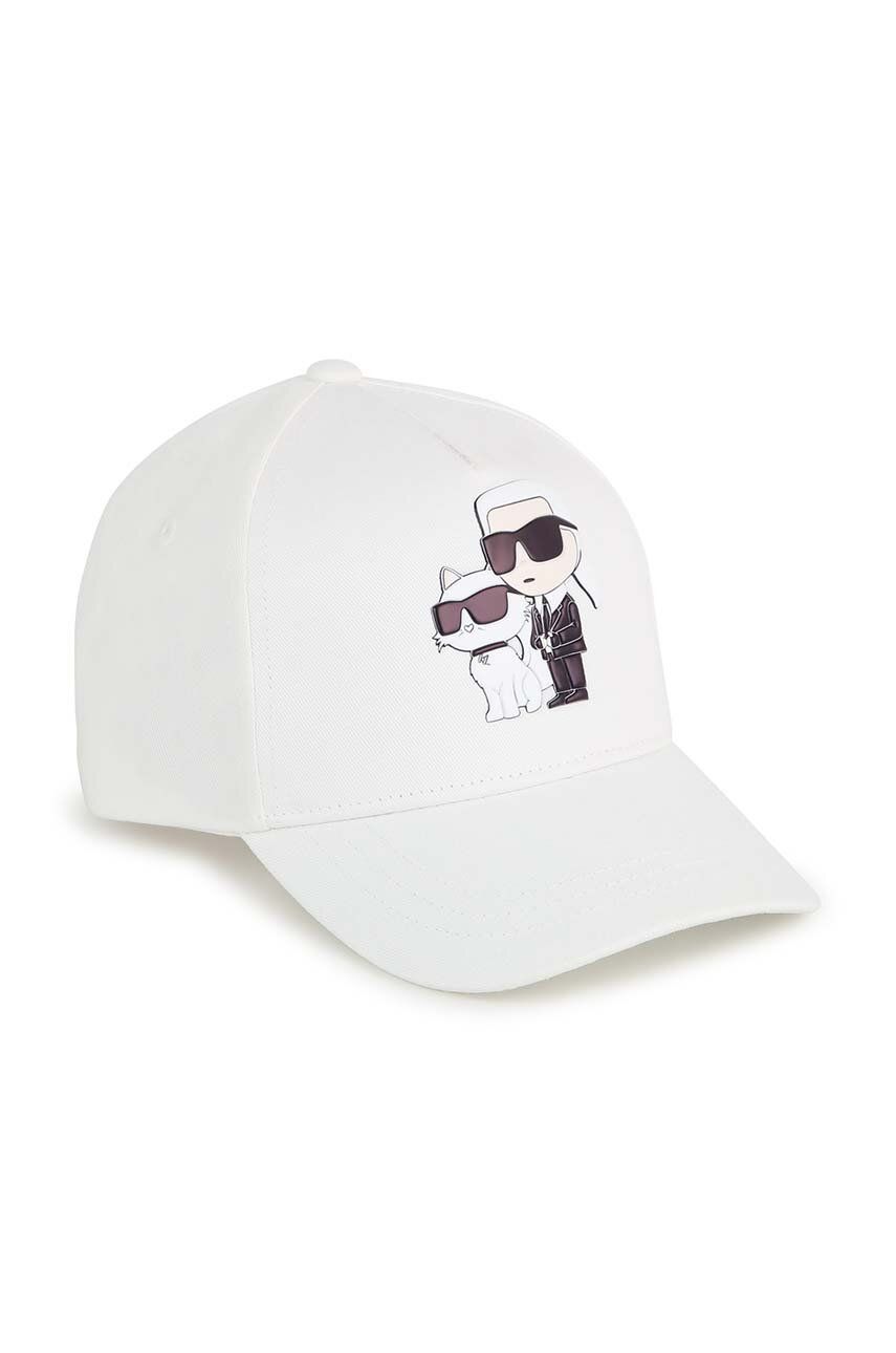 Karl Lagerfeld șapcă din bumbac pentru copii culoarea bej, cu imprimeu Karl Lagerfeld șapcă din bumbac pentru copii culoarea bej, cu imprimeu