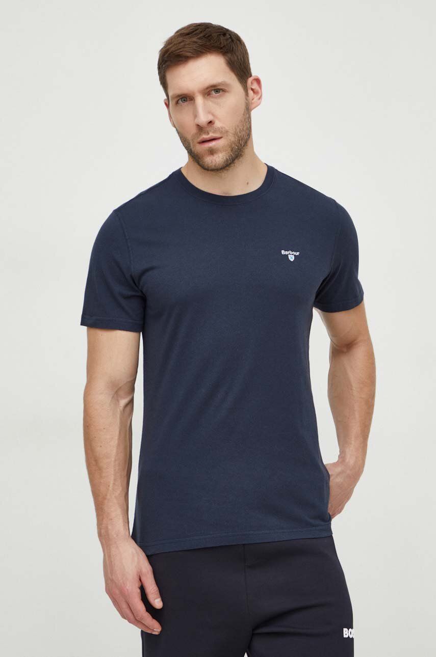 Barbour tricou din bumbac barbati, culoarea albastru marin, neted Barbour tricou din bumbac barbati, culoarea albastru marin, neted