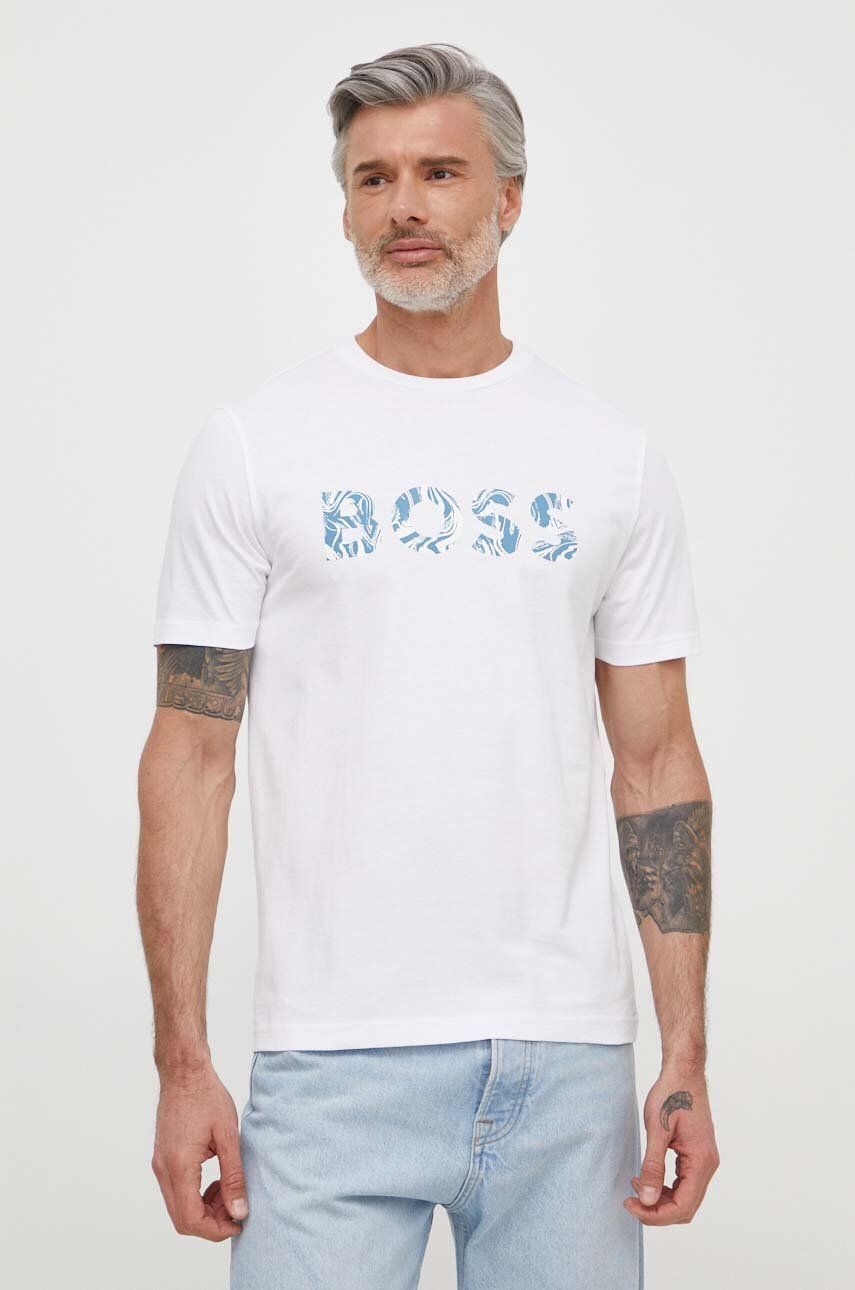 BOSS Orange tricou din bumbac bărbați, culoarea alb, cu imprimeu 50515997 BOSS Orange tricou din bumbac bărbați, culoarea alb, cu imprimeu 50515997