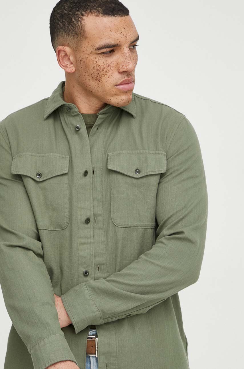 G-Star Raw camasa din bumbac barbati, culoarea verde, cu guler clasic, regular G-Star Raw camasa din bumbac barbati, culoarea verde, cu guler clasic, regular