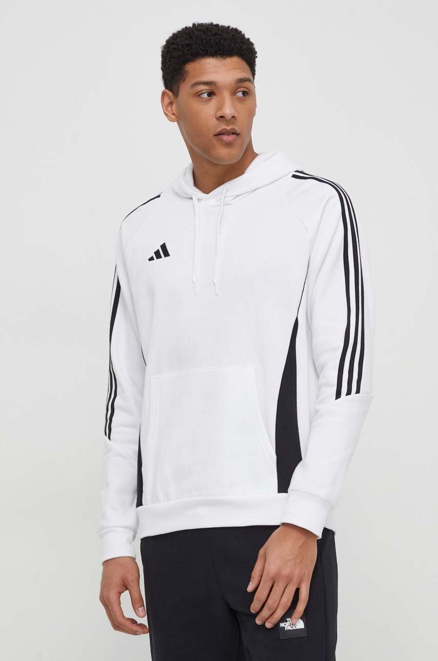 adidas Performance bluză trening Tiro 24 culoarea alb, cu glugă, cu imprimeu IR7547 adidas Performance bluză trening Tiro 24 culoarea alb, cu glugă, cu imprimeu IR7547